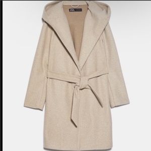 Zara Wool Tied Coat with Hood BARELY WORN